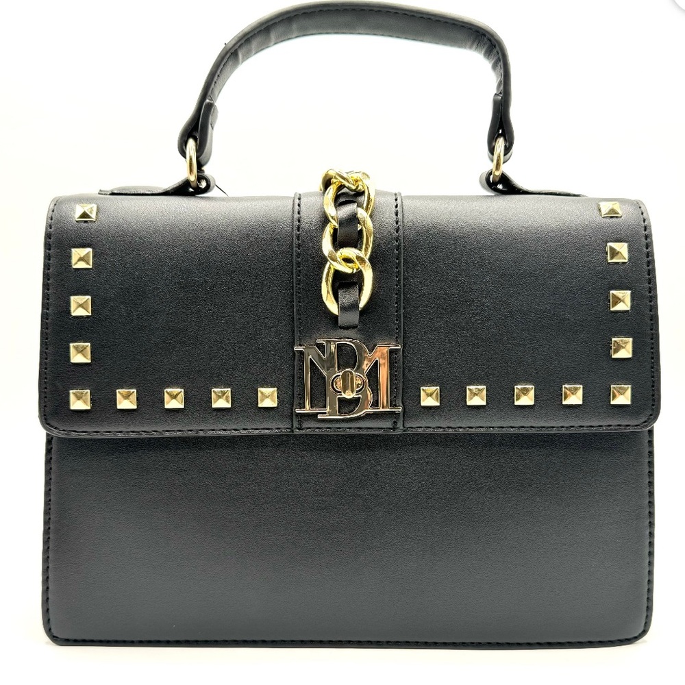 New Badgley Mischka Black Satchel with Black Studs @ detachable straps
